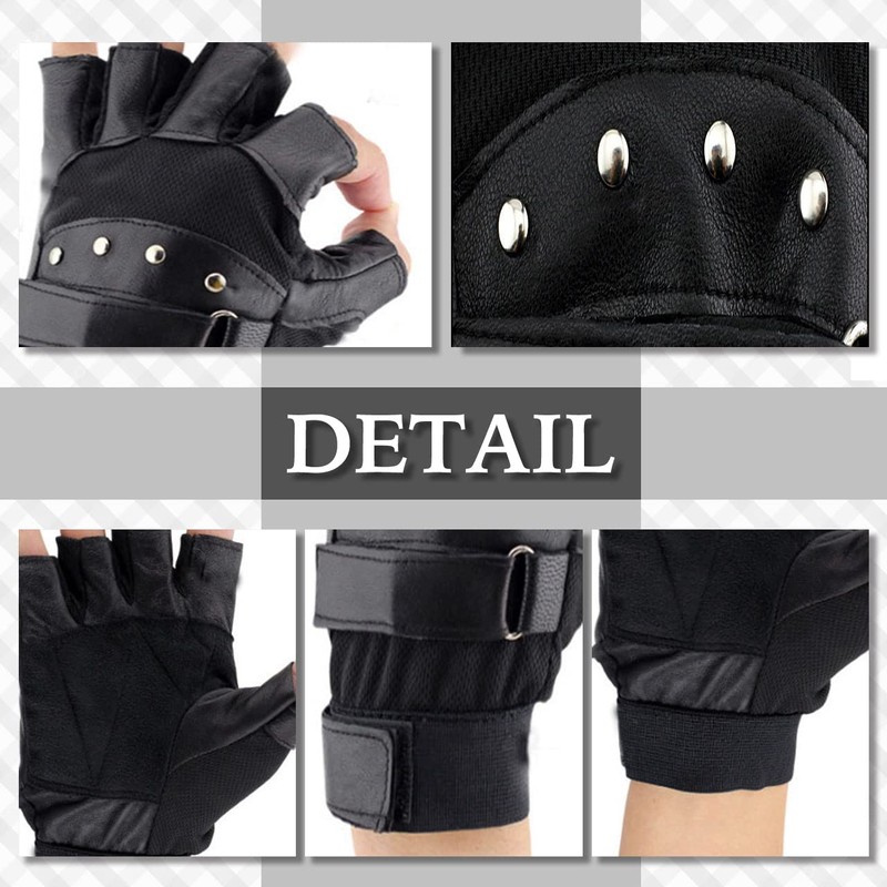 CHROME CRANE TB030 Men's Gloves, Leather, Fingerless, Biking, Cycling, Training,