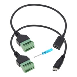 VGOL 2PCS USB C Terminal Block Connector Solderless Pluggable Type-C Male/Female to 5 Pin Screw Terminal Block Charging and Data Transfer Adapter Extension Cord