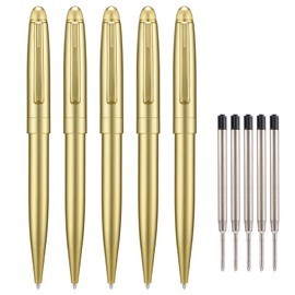 5 PCS Golden Ballpoint Pens with Extra Refills Set, 1mm Medium Point Black Ink, Great Smooth Writing Metal Pen for Business Office Teacher Student Wedding Guest Gift (Gold Trim)
