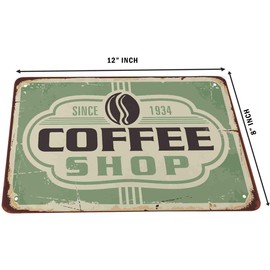 HOSNYE Coffee Shop Tin Sign Retro Lettering and Coffee Bean on Old Tin Setting Vintage Metal Tin Signs for Men Women Wall Art Decor for Home Bars Clubs Cafes 8x12 Inch