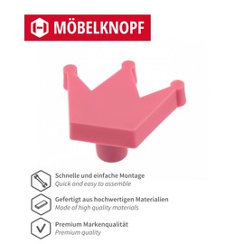 Gedotec Children's Rubber Furniture Handles | Crown - Pink | 1 Piece - Children's Handle Furniture | KID | Drawer Knob Elastic - Saliva-Resistant Rubber | Furniture Knob - Children's Room | Includes