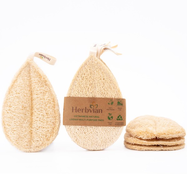 Natural Loofah Kitchen Scrubbing Pads, Vietnamese 100% Plant-Based Luffa, Multi-Purpose