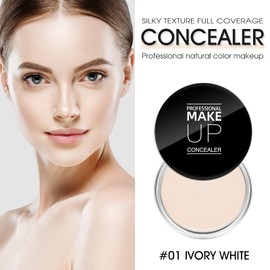 LOKFAR Cream Concealer Full Coverage Makeup, Matte Color Correcting With Brush, Waterproof, Conceals Blemish, Pores and Spots, Under Eye Makeup for Dark Circles (#01 Ivory White)