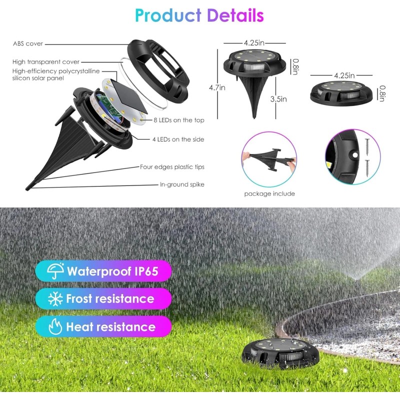 Garden Lights 16-Pack Solar Disk Lights LED Outdoor Waterproof Garden