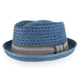 Belfry Hombres Mujeres Verano Paja Porkpie Vented Trilby Fedora Sombrero en Azul Tan Negro Marrón Borgoña, Pizarra, Large