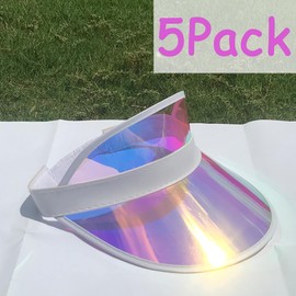 5 Pack Visors Women Sun Hat Reflective Clear Golf Bachelor Party Outdoor Beach Sports Visor Travel Running Retro Hats Iridescent Cap (Iridescent,Pink)