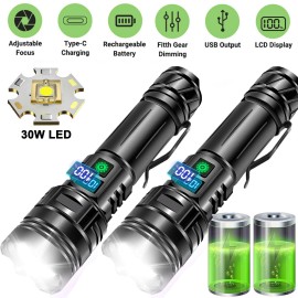 Garberiel 1000000LMS Powerful Rechargeable LED Flashlight Tactical 30W Zoom Torch /Battery