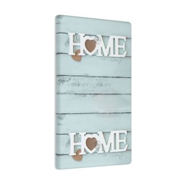 Teal Blue Wood Home Letters Sign 3 Gang Triple Toggle Light Switch Wall Plate Cover Farmhouse Decor for The Home Rustic Home Sign Living Room Kitchen Bedroom Decorate Electric Faceplate Switchplate