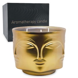 3 Wicks Apple&Cinnamon Scented Candle for Home, Large 20oz Natural Soy Wax Stress Relief Aromatherapy Candle Set in Heavy Gold Pot for Backyard Gathering Camping Picnic Table Decoration Christmas Gift