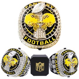 2024 Fantasy Football Championship Ring | Heavy FFL Champion Ring | Gold Silver Tone Plated Award Trophy for Fantasy Football League Winner (Size 11 with Free FFL Logo Box)