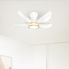 DAMINY 30 Inch White and Gold 5 Blade Ceiling Fan with Light, Modern Ceiling Fan with Remote,Large Airflow,Flush Mount,6CCT,Dimmable,Noiseless,Bedroom
