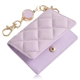 akoyo Pass Case, Commuter Pass Case, With Reel, Sheepskin Leather, purple