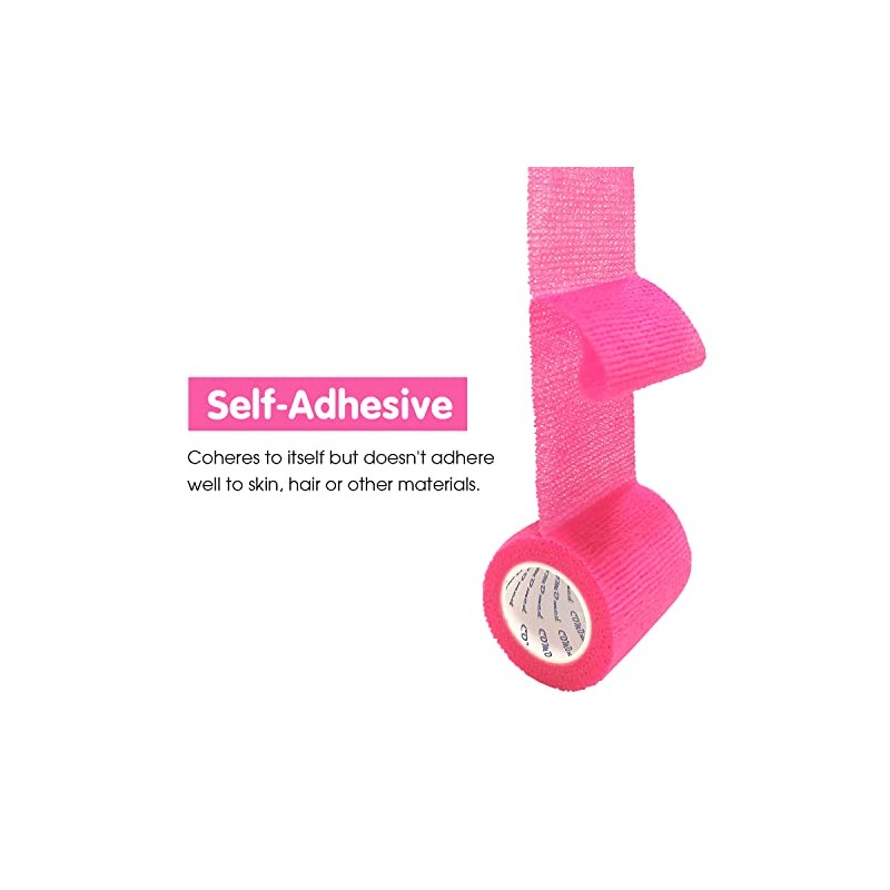 6 Rolls Pink Cohesive Bandage 7.5cm X４.5cm, Flexible Bandage,Non-Woven Cohesive,