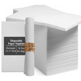 White Linen Feel Paper Napkins Disposable 50 Pack, 12"x17" Colored Dinner Napkin, Soft and Absorbent, Cloth-like Hand Towels for Bathroom Guest Kitchen Wedding Events Party Banquet