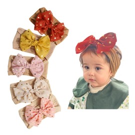 5 Pcs Baby Chiffon Bow Headbands Baby Girls Nylon Handmade Headband Soft Stretchy Hairbands for Newborn Infant Toddler 0-3Years