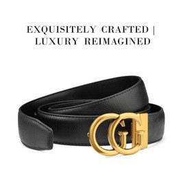 JEKIXHUA Mens Genuine Leather Belt for Men - Adjustable Strap with Gold Buckle, Ratchet Belt for Business & Casual (Gold-1, 24" to 44" Waist Adjustable)