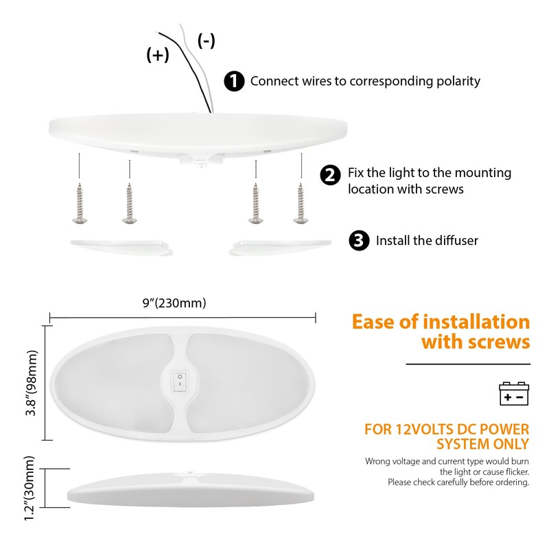 Dream lighting 12 Volt RV Lights LED Porch Ceiling Light