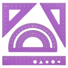 PATIKIL Triangular Ruler Set, 15cm Metric Aluminum Ruler, 45°60°Triangular Ruler and Protractor, 4 Packs, Purple