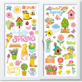 HOWAF 8 Sheets Spring Window Stickers for Glass, Flowers Butterfly Window Clings Spring Summer Window Stickers Flower Window Stickers Reusable Window Decals for Spring Decorations Window Decorations