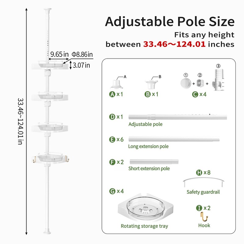 shuang qing 360° Rotating Corner Shower Caddy Tension Pole Organizer