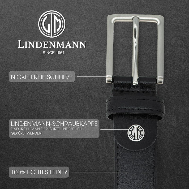 LINDENMANN Men's Full Leather Belt Made of Cowhide Leather, 30