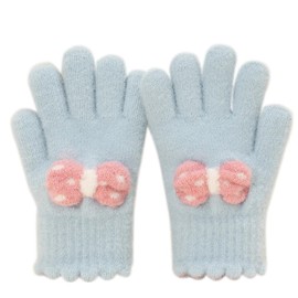 eipatu Kids' Knitted Gloves, Knitted Gloves, Girls, Thick, Fleece Lined, Bowknoted, Girls, Thermal, Cold Protection, Autumn and Winter, Warm, Cute, Playing in the Snow, For Kids, 5 Finger Outings,