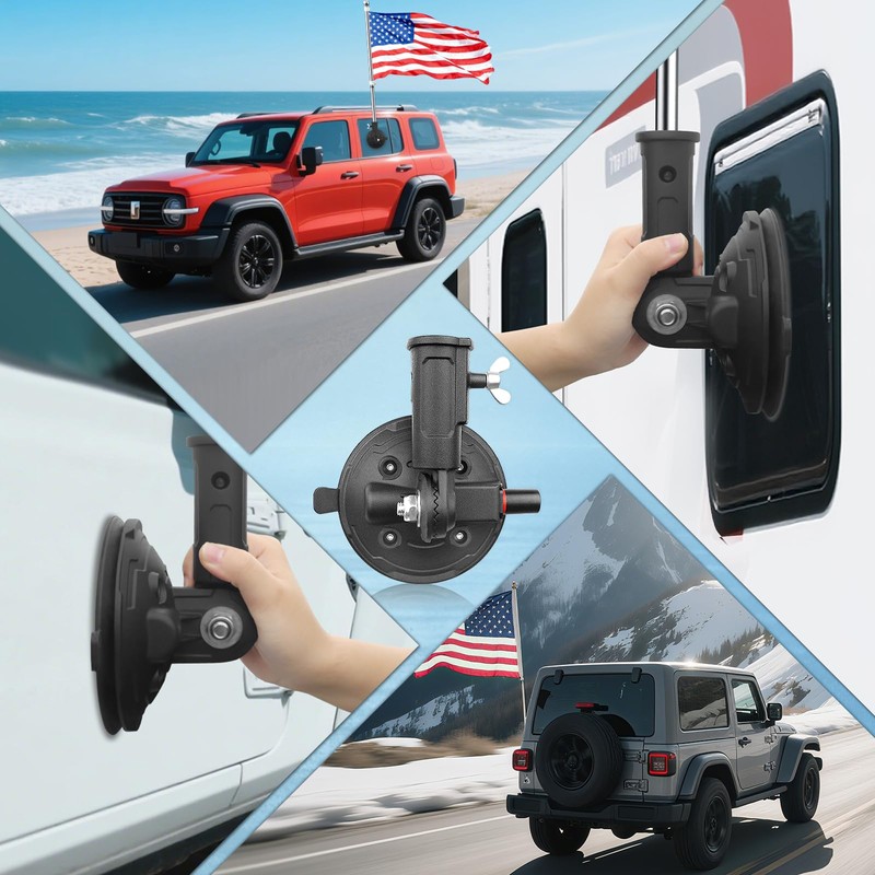 TEANTECH Suction Cup Flag Holder for RV,Camper Flag Pole, Car