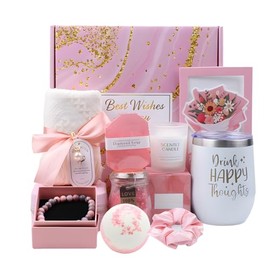 Regalos de Cumpleaños para Mujeres, Paquete de Cuidado Personal para Mujeres, Caja Regalo para Mujer de Bath SPA, Caja de Regalos para Mamá Hermana Novia Ella Amiga (Rosa 10 Piezas)