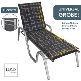 LILENO HOME Garden Chair Cushions in Yacht Checked Anthracite [Set of 1 - Lounger] - Comfortable Loungers as Seat Cushions for Garden Furniture - Chair Cushion for Garden Chairs and Folding Chairs