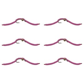 Feeder Creek 12pc Bead Head San Juan Worm Fly Fishing Flies, 3 Size Assortment Flies for Fly Fishing 10,12,14 (4 of Each Size) Trout and Bass Flies | Streamer Flies (Pink (6pc))