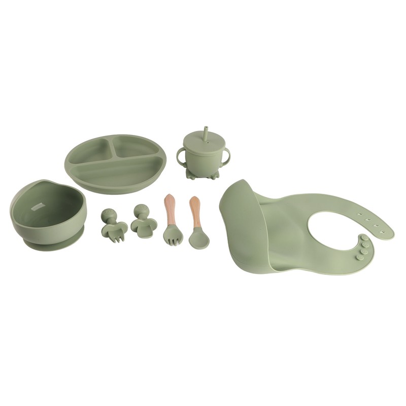 8 Pcs Silicone Baby Feeding Set Bib Suction Plate Bowl