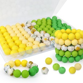 SALUOKE 100 Pcs 15mm Silicone Beads for Keychain Making, Pink Gream Silicone Beads Bulk Round Beads for Bracelets Pens Crafts Jewelry Making (Green Yellow)