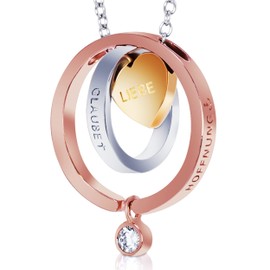 BomWod 7 in 1 Sterling Silver S925 Women's Jewellery, Necklace with Faith Pendant – Glaube - Liebe - Hoffnung - Love – Hope and Faith