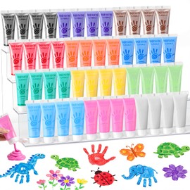 Wovnet 48 Pcs Washable Finger Paint Set for Kids Ages 3-12, Non-toxic Baby Safe Paint 12 Colors (1 Fl oz Each), Hand and Feet Painting Art Supplies, Preschool Learning Activities Gifts for Kids