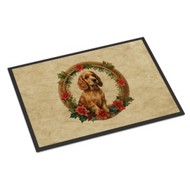 Caroline's Treasures DAC2346JMAT Cocker Spaniel Christmas Flowers Doormat Front Door Mat Indoor Outdoor Rugs for Entryway, Non Slip Washable Low Pile, 24H X 36W