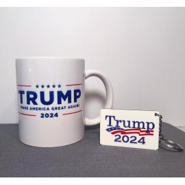 Handmade TRUMP MUG SHOT NEVER SURRENDER MUG WITH FREE TRUMP 2024 KEY CHAIN, 12 OZ MUG