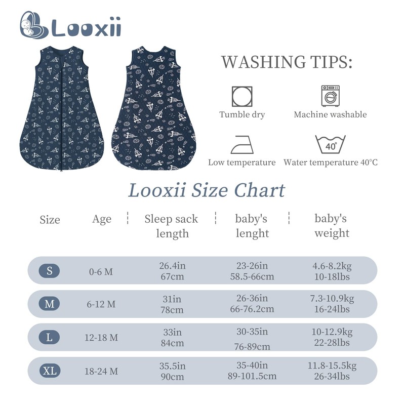 Looxii Baby Sleeping Bag 2.5 TOG 100% Cotton Winter Toddler