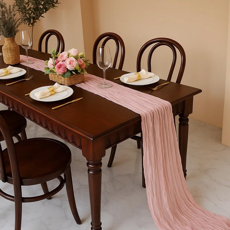 Pink Table Runner, Cheesecloth Table Runner, 90 x 300 cmTable