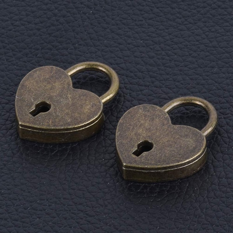 Antique Brass Heart Shape Padlock, Key Lock, Bronze, Padlock, Travel,