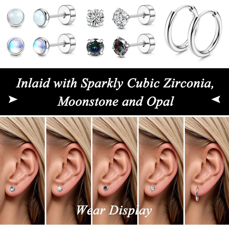 Jstyle Titanium Earrings, Unisex, Popular, Hypoallergenic, Titanium, Flat Back Earrings,