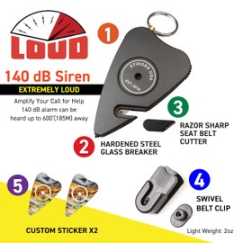 STINGER Stay Away Personal Safety Alarm Car Emergency Escape Tool, Safety Panic Alarm Siren, Glass Breaker, Seatbelt Cutter, Security Device for Women Men Kid (Black Marble)