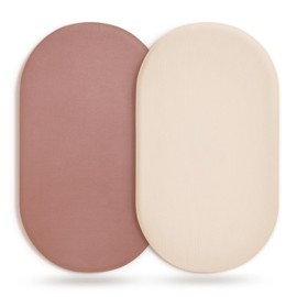 GRSSDER Stretchy Ultra Soft Fitted Bassinet Sheet 2 Pack, Universal Fit for Bassinets Baby Cradle Moses Basket Oval Rectangle Mattress Safe and Snug, Jersey Bassinet Sheets for Baby, Beige&Dusty Rose