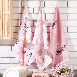 Bencailor 6 Pack Kitchen Dish Towels Sets Farmhouse Hand Towel Microfiber Kitchen Towels Washcloth Absorbent Decorative Tea Dish Towels for Home Supplies 16" x 24" (Pink Color,Romantic Style)