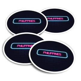 Vinyl Round Stickers (Set of 4) 10cm - Neon Sign Design Philippines Country for Laptops, Tablets, Luggage, Scrap Booking, Fridges #350195