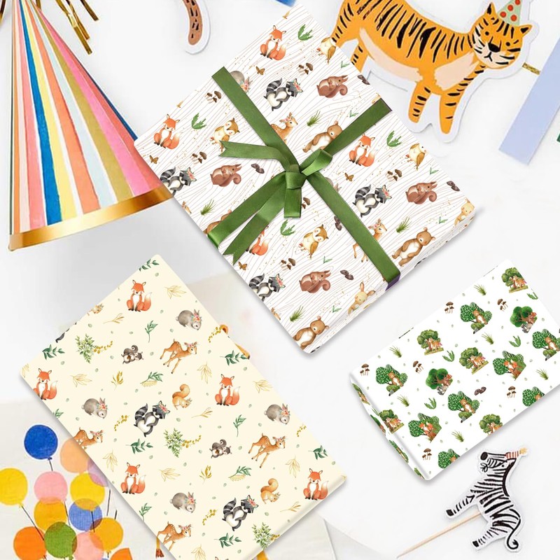 Mpanwen Woodland - Papel de regalo para baby shower, 8
