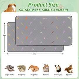 LWYMX 2Pcs Guinea Pig Cage Liners,Guinea Pig Fleece Cage Liners24''X72'' Super Absorbent Washable Pee Pads Reusable for Rabbit Hamster Chinchilla