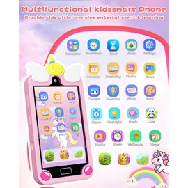 Kids Smart Phone for Girls with 4.0" Large Touchscreen, 32G Card Christmas Birthday Gifts for Age 3-10 Kid Toys Cell Phone with Holographic Pyramid, Toddler Learning Toy, Dual Lens, Music Player(Pink)