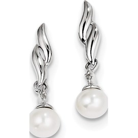 Sterling Silver Rhodium Plated Diamond & Fw Cultured Pearl Post Ear (Length=22) (Width=6)