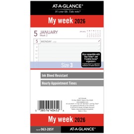 AT-A-GLANCE 2026 Planner Refill, Weekly, 3.75" x 6.75", Portable Size 3 Loose-Leaf (063-285Y-26)