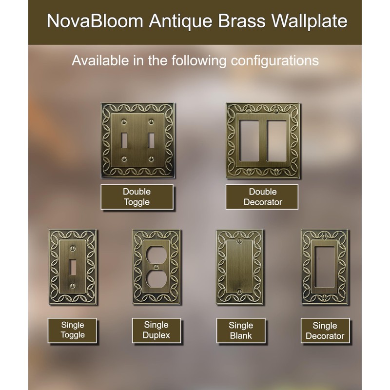 OKAWYC Double Decorator Light Switch Cover Plate, 2-Pack Antique Brass